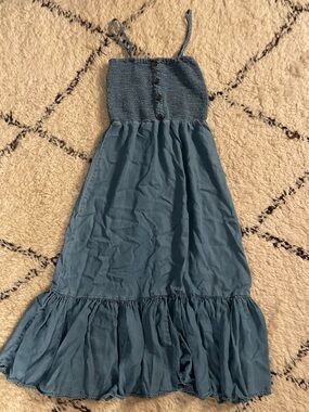 Love Tree Blue Smocked Maxi Dress with Ruffle Hem